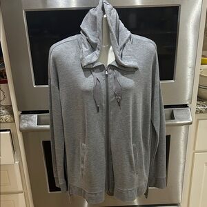 Gray Zip-Up Hoodie with Drawstring Lightweight Jacket